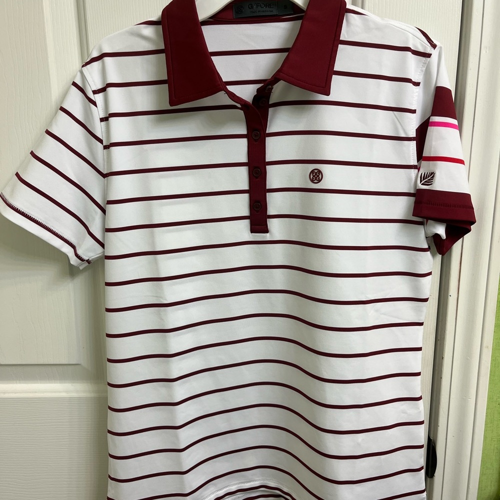 G/FORE Maroon and White Striped Polo